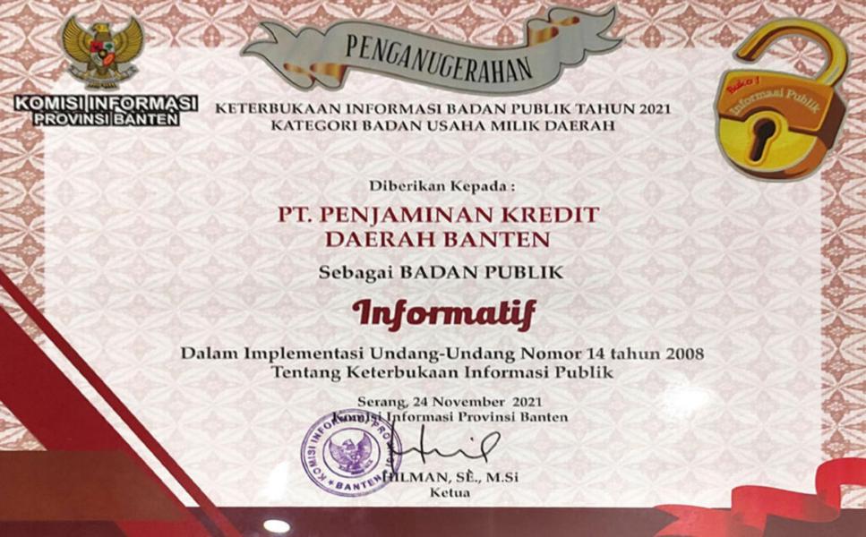Jamkrida Banten Raih Penghargaan Dari Komisi Informasi Banten